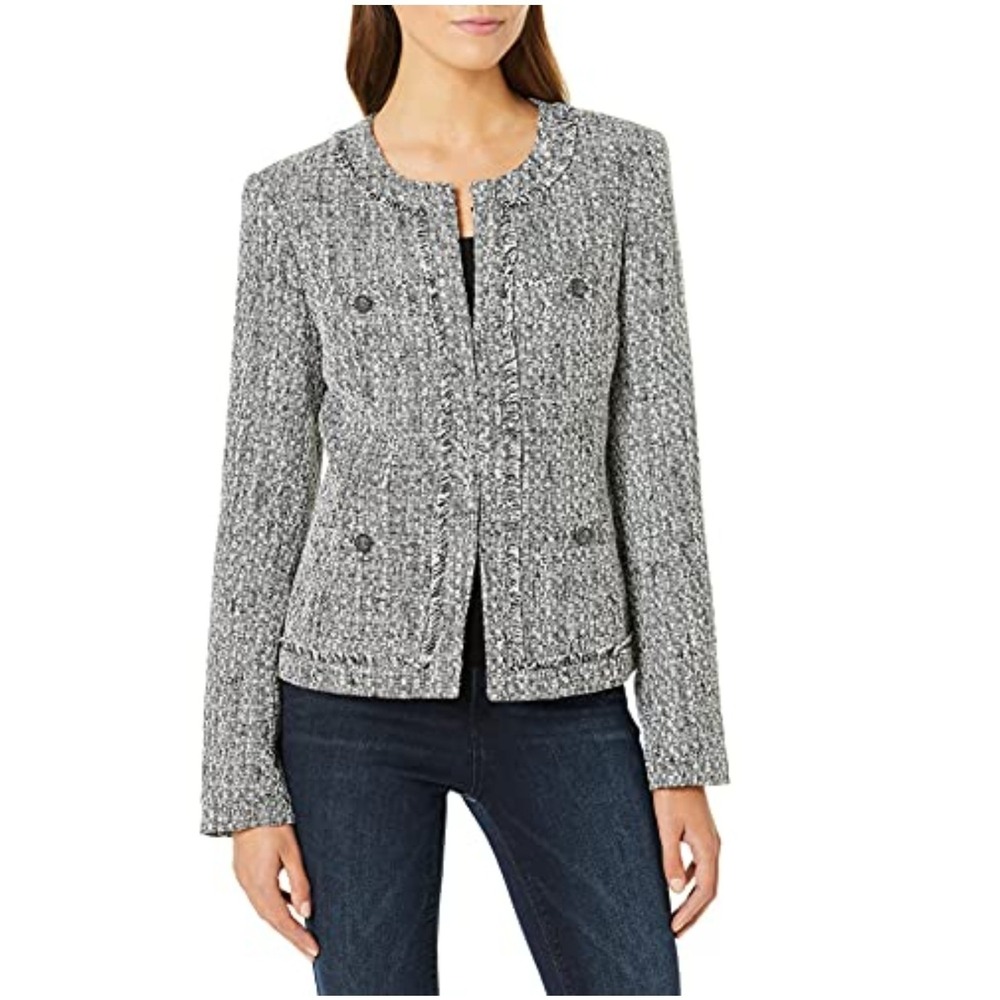 NEW! Karl Lagerfeld Wmns Tweed‎ 4-Pocket Jacket Blazer Black/White Size 2 $149